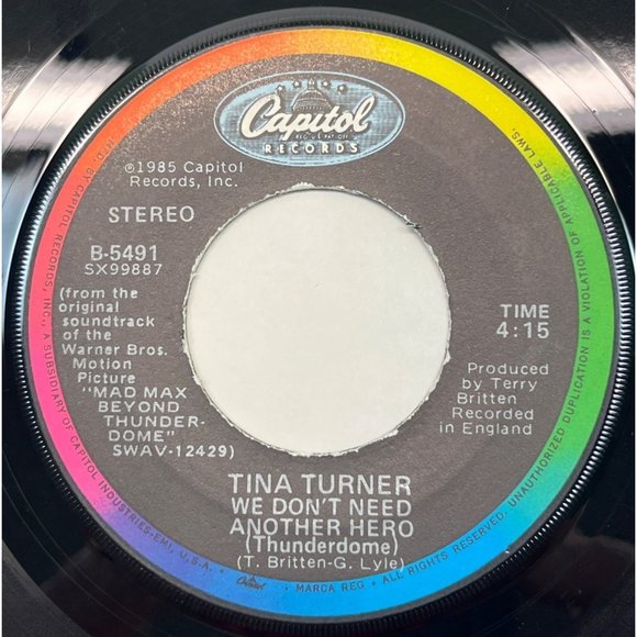 Tina Turner We Don't Need Another Hero 45 Pop Mad Max Beyond Thunderdome - Picture 2 of 4